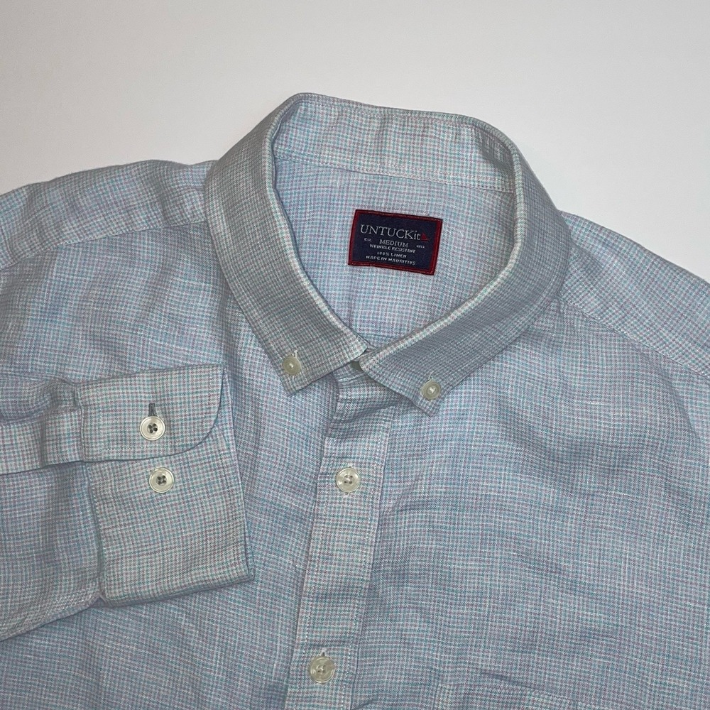 UNTUCKit 100%‎ Linen Sullenger Shirt Mens Medium Wrinkle Resistant Blue Purple